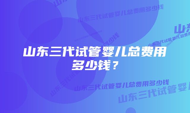 山东三代试管婴儿总费用多少钱？