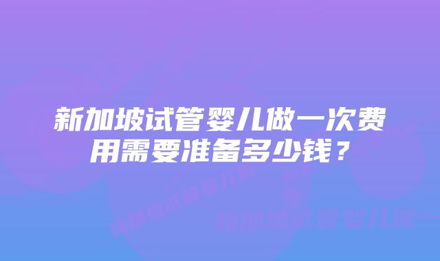 新加坡试管婴儿做一次费用需要准备多少钱？