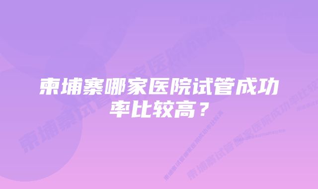 柬埔寨哪家医院试管成功率比较高？