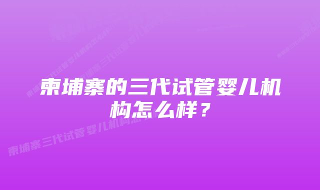 柬埔寨的三代试管婴儿机构怎么样？