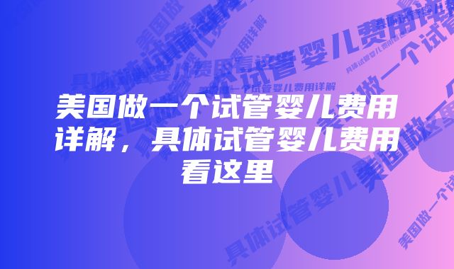 美国做一个试管婴儿费用详解，具体试管婴儿费用看这里