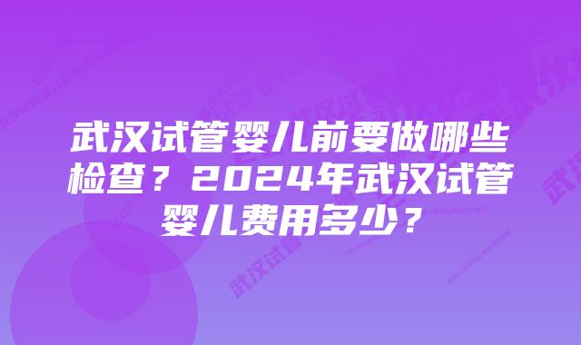 武汉试管婴儿前要做哪些检查？2024年武汉试管婴儿费用多少？