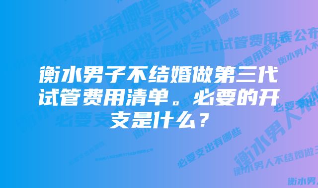 衡水男子不结婚做第三代试管费用清单。必要的开支是什么？