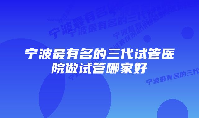 宁波最有名的三代试管医院做试管哪家好