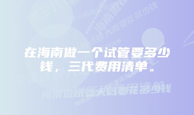 在海南做一个试管要多少钱，三代费用清单。