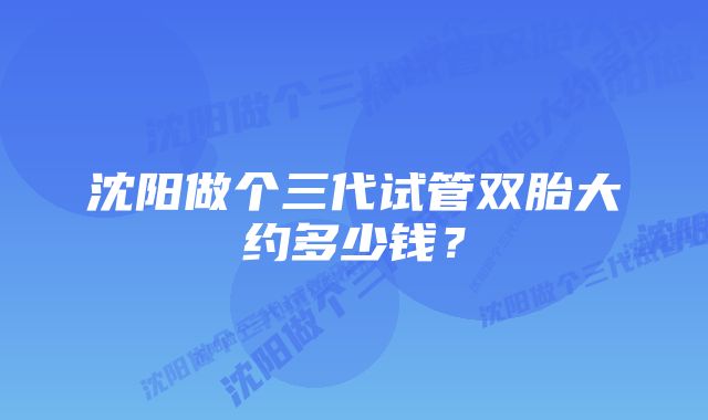 沈阳做个三代试管双胎大约多少钱？