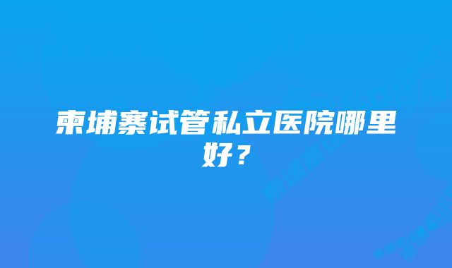 柬埔寨试管私立医院哪里好？