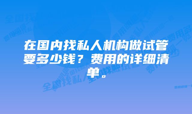 在国内找私人机构做试管要多少钱？费用的详细清单。