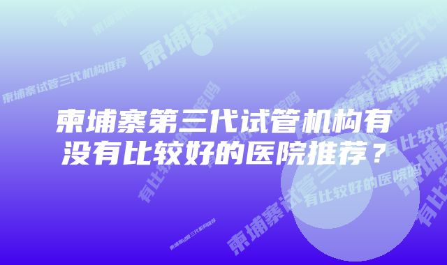 柬埔寨第三代试管机构有没有比较好的医院推荐？