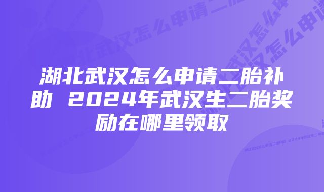 湖北武汉怎么申请二胎补助 2024年武汉生二胎奖励在哪里领取