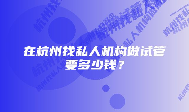 在杭州找私人机构做试管要多少钱？