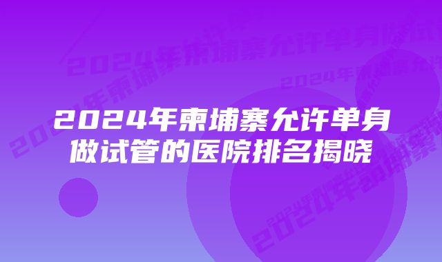 2024年柬埔寨允许单身做试管的医院排名揭晓