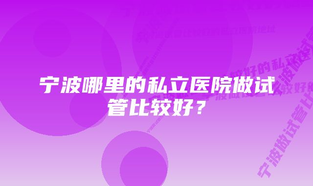 宁波哪里的私立医院做试管比较好？