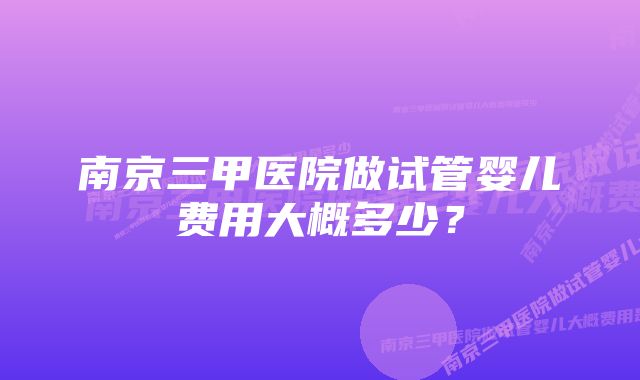 南京三甲医院做试管婴儿费用大概多少？