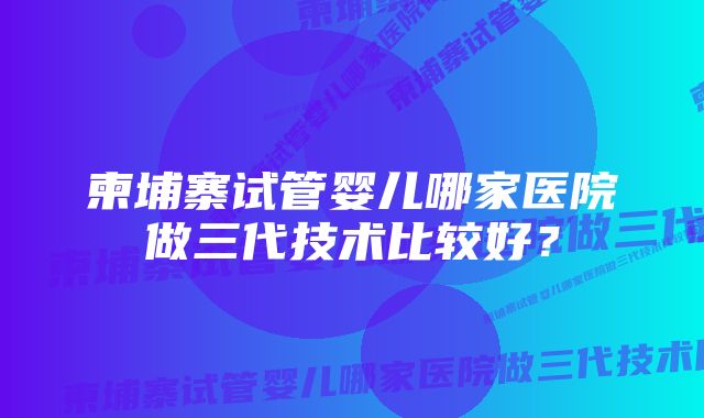 柬埔寨试管婴儿哪家医院做三代技术比较好？