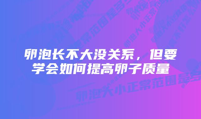 卵泡长不大没关系，但要学会如何提高卵子质量