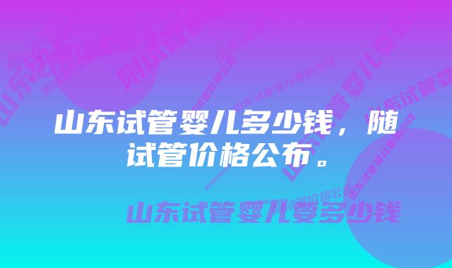 山东试管婴儿多少钱，随试管价格公布。