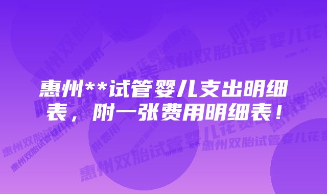 惠州**试管婴儿支出明细表，附一张费用明细表！