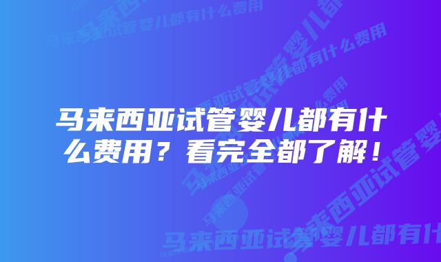 马来西亚试管婴儿都有什么费用？看完全都了解！