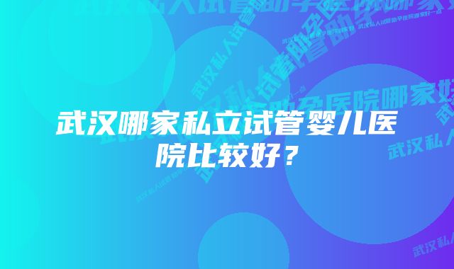 武汉哪家私立试管婴儿医院比较好？