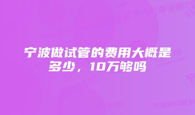 宁波做试管的费用大概是多少，10万够吗