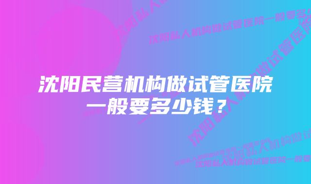 沈阳民营机构做试管医院一般要多少钱？