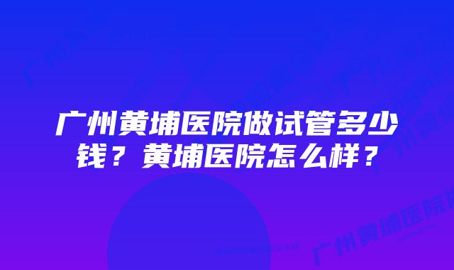 广州黄埔医院做试管多少钱？黄埔医院怎么样？