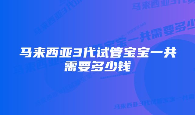 马来西亚3代试管宝宝一共需要多少钱