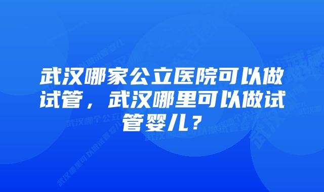 武汉哪家公立医院可以做试管，武汉哪里可以做试管婴儿？