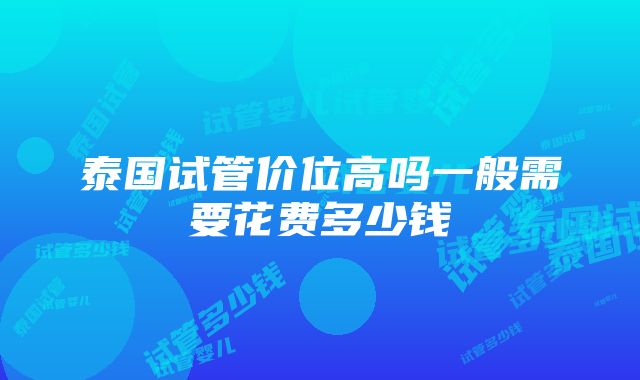 泰国试管价位高吗一般需要花费多少钱