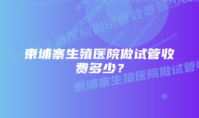 柬埔寨生殖医院做试管收费多少？