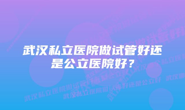 武汉私立医院做试管好还是公立医院好？