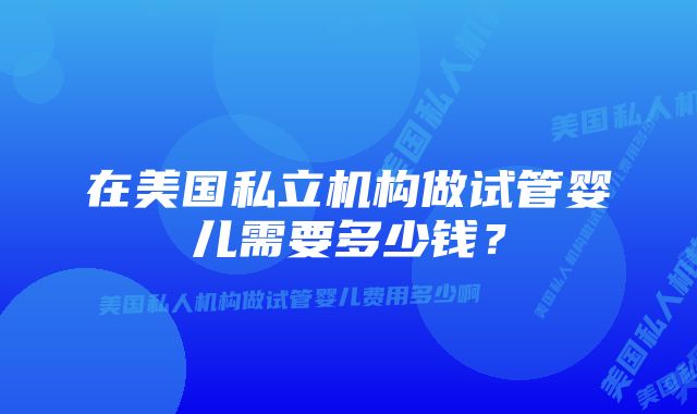 在美国私立机构做试管婴儿需要多少钱？