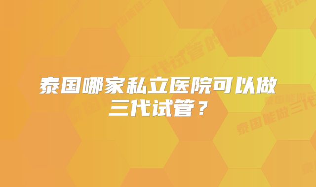 泰国哪家私立医院可以做三代试管？