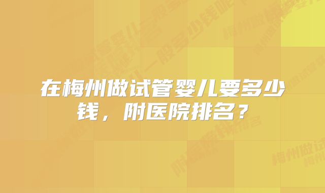 在梅州做试管婴儿要多少钱，附医院排名？