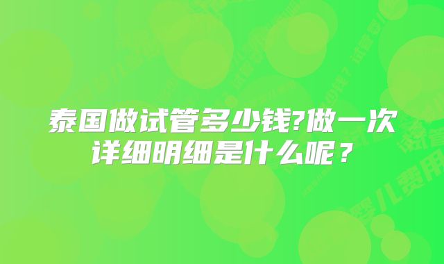 泰国做试管多少钱?做一次详细明细是什么呢？