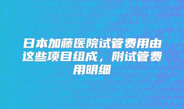 日本加藤医院试管费用由这些项目组成，附试管费用明细