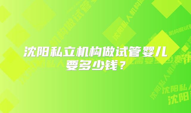 沈阳私立机构做试管婴儿要多少钱？