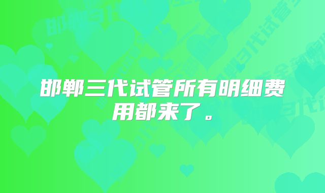 邯郸三代试管所有明细费用都来了。