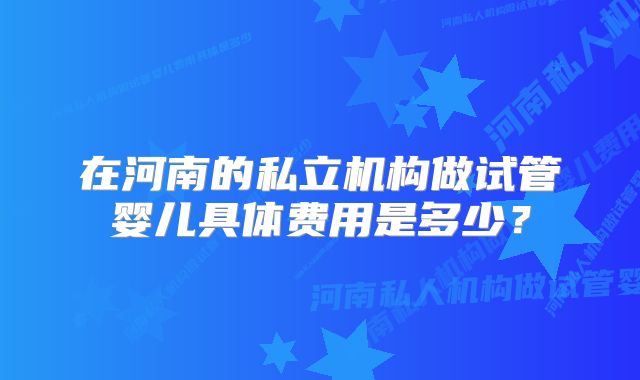 在河南的私立机构做试管婴儿具体费用是多少？