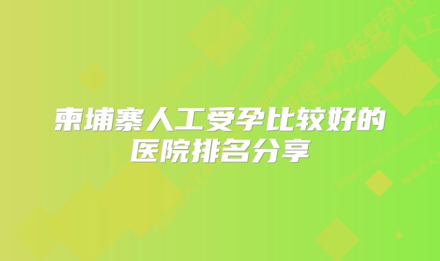 柬埔寨人工受孕比较好的医院排名分享